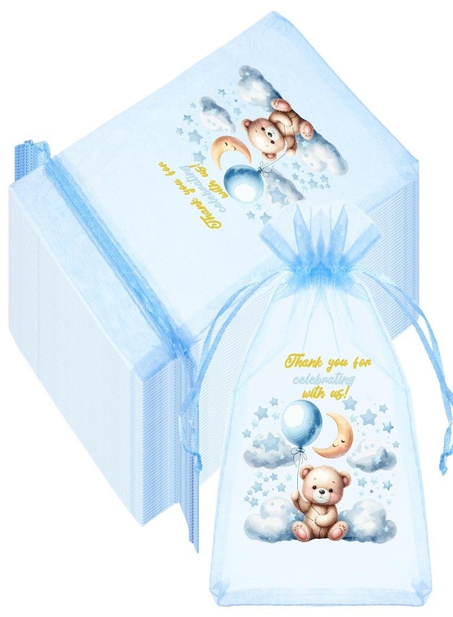 Threlaco 100 Pcs Organza Bags for Baby Shower Party Favor 4 x 6 Inch, Thank You Gift Bags Small Sheer Drawstring Mesh Pouch for Baby Shower Party Favor(Blue) - Image 1